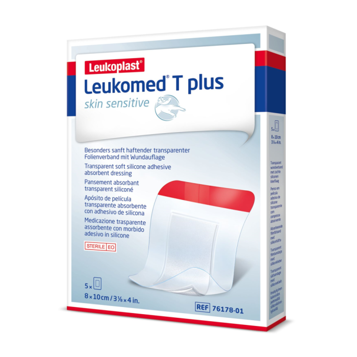 LEUKOMED T PLUS SKIN SENSITIVE 8X10 CM STERIILI HAAVASIDOS, SILIKONIKIINNTYS 5 KPL kuva 4