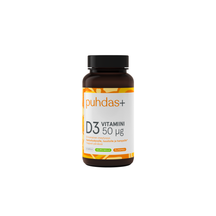 Puhdas+ D3-vit. oliiviöljy 50 mikrog 60 kaps